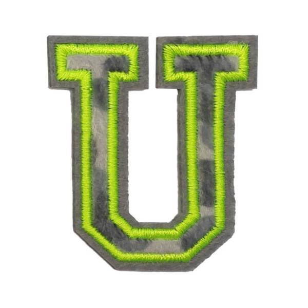 Mea Living Bügelpatch "U" Leo-Muster neongelb