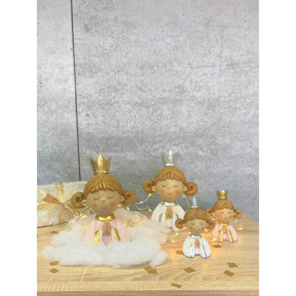 Mea Living Engel Naomie rosa/gold groß mit LED-Flügel 21cm x 11cm x 24cm