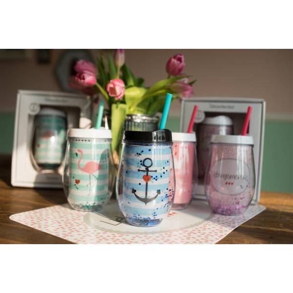 Mea Living Glitzer Becher mit Strohhalm "Anker" blau Cyber Monday