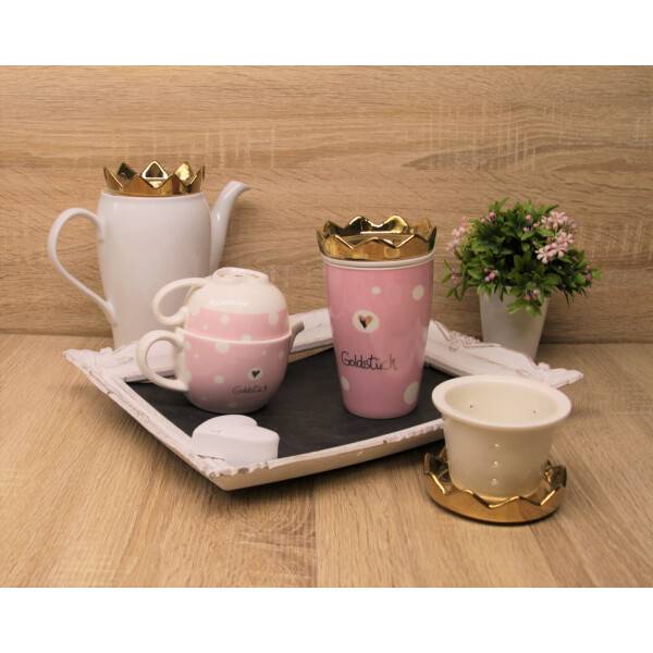 Mea Living Henkelbecher mit Teesieb und Kronendeckel "Goldstück"