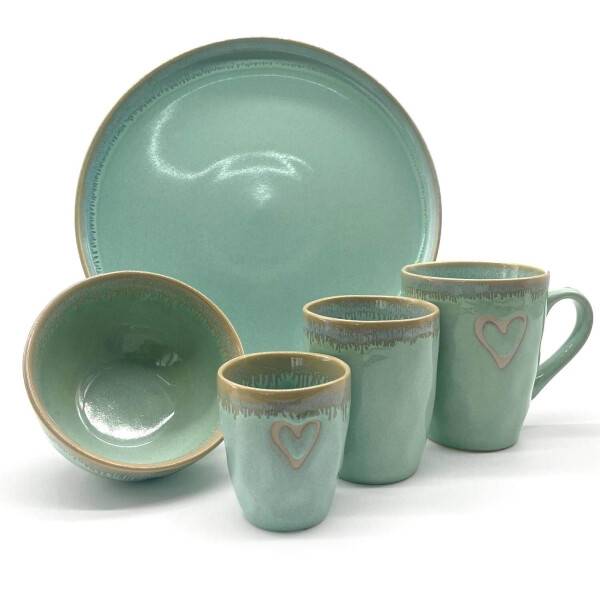 Mea Living Stoneware Kerze im Becher "Herz" türkis Saisonale Angebote