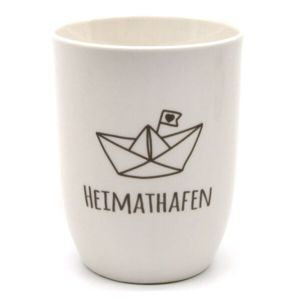 Mea Living Tasse mit Henkel "Heimathafen Papierboot" anthrazit