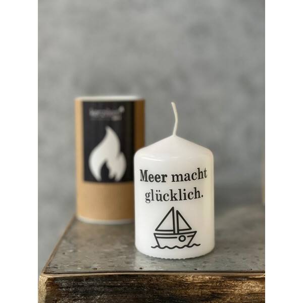 Mea Living Flämmchen, weiß/anthrazit "Meer macht Glücklich" Kostenloser Versand