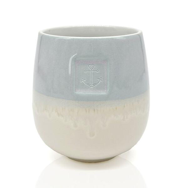 Mea Living Tasse ohne Henkel lasiert , blau, Motiv Anker
