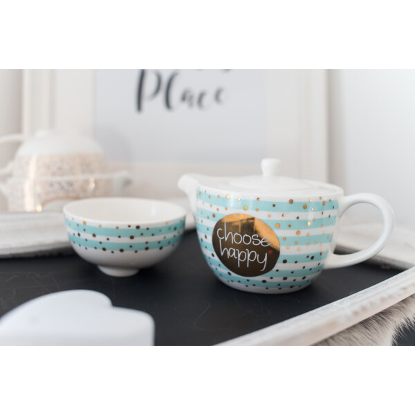 Mea Living Teekanne,Tasse mit Golddruck "choose happy" Begrenzte Freigabe