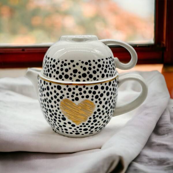 Mea Living Teekanne,Tasse mit Golddruck "Herz gestrichelt" JETZT KAUFEN