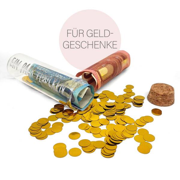 Mea Living Geldgeschenk Röhrchen "EIN PAAR FLOCKEN" Silber mit goldenem Konfetti Sonderangebot der Fabrik