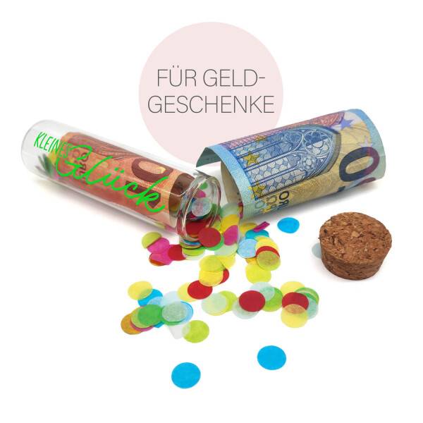 Mea Living Geldgeschenk Röhrchen "KLEINES GLÜCK", Neon Grün mit buntem Konfetti Super Rabatt