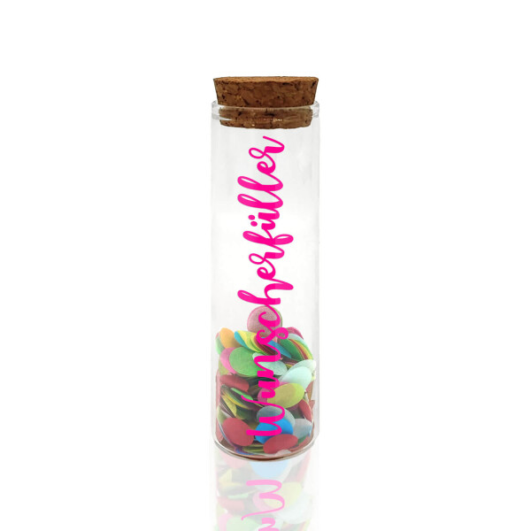 Mea Living Geldgeschenk Röhrchen "WUNSCHERFÜLLER", Neon Pink mit buntem Konfetti