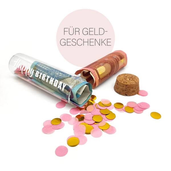 Mea Living Geldgeschenk Röhrchen "HAPPY BIRTHDAY", Weiß mit rosa Konfetti Preisnachlass