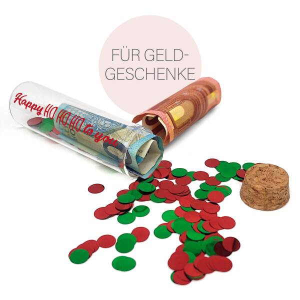 Mea Living Geldgeschenk Röhrchen "HAPPY HOHOHO TO YOU" Dunkelrot mit rot/grünem Konfetti Saisonschlussverkauf