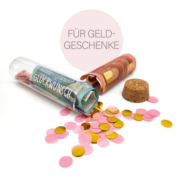 Mea Living Geldgeschenk Röhrchen "HERZLICHEN GLÜCKWUNSCH", Weiß mit rosa Konfetti Cyber Monday