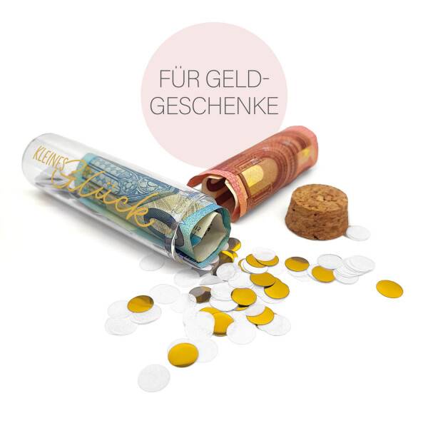Mea Living Geldgeschenk Röhrchen "KLEINES GLÜCK", Gold mit weißem Konfetti Weihnachtsangebot