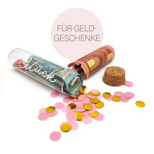 Mea Living Geldgeschenk Röhrchen "KLEINES GLÜCK", Weiß mit rosa Konfetti Osterangebot