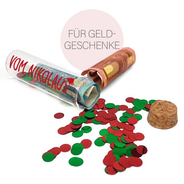 Mea Living Geldgeschenk Röhrchen "VOM NIKOLAUS" Dunkelrot mit rot/grünem Konfetti Top Angebot