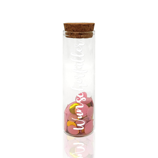 Mea Living Geldgeschenk Röhrchen "WUNSCHERFÜLLER", Weiß mit rosa Konfetti