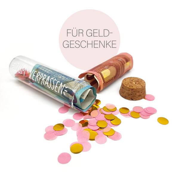 Mea Living Geldgeschenk Röhrchen "ZUM VERPRASSEN", Weiß mit rosa Konfetti Exklusive Angebote