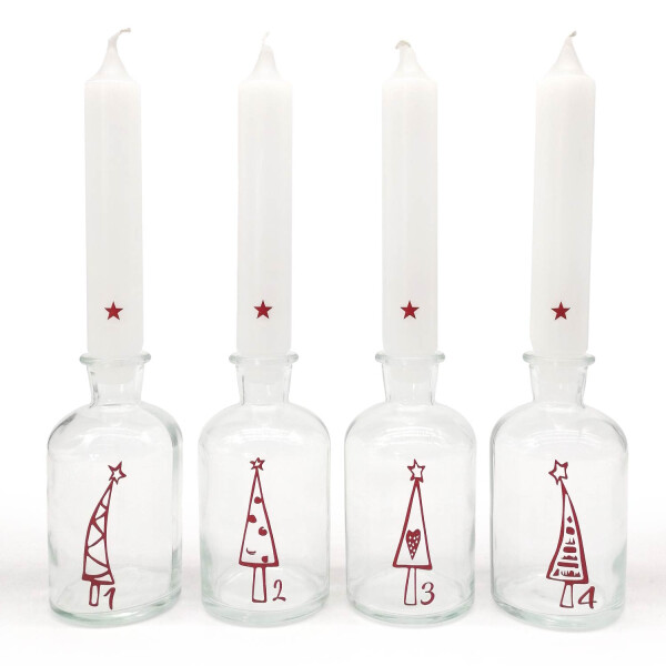 Mea Living Glas mit Stabkerze Set, dunkelrot "1234 Weihnachtsbäume"