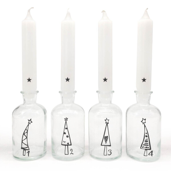 Mea Living Glas mit Stabkerze Set, weiß/anthrazit "1234 Weihnachtsbäume"