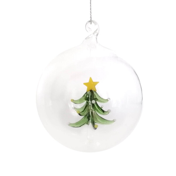 Mea Living Glas-Christbaumkugel mit Tannenbaum Grün 8cm