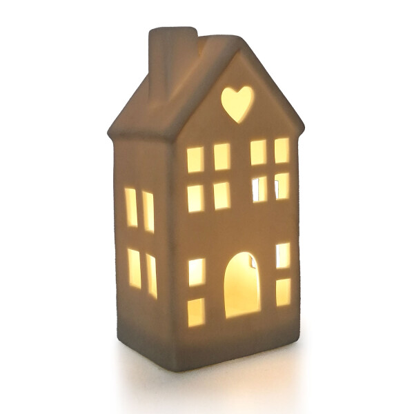 Mea Living LED-Haus Herzchen weiß-matt, 14,5 cm -batteriebetrieben Räumungsverkauf