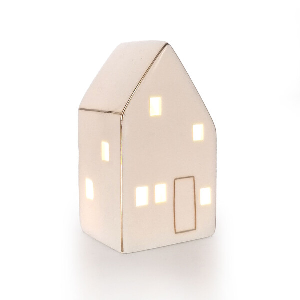 Mea Living LED-Haus mit Goldrand weiß-glänzend, 13,5 cm -batteriebetrieben Kauf eins, bekomm eins gratis