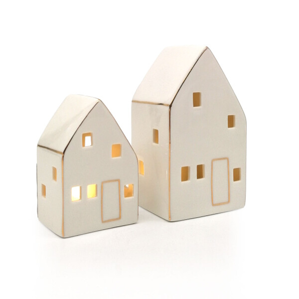 Mea Living LED-Haus mit Goldrand weiß-glänzend, 13,5 cm -batteriebetrieben Kauf eins, bekomm eins gratis