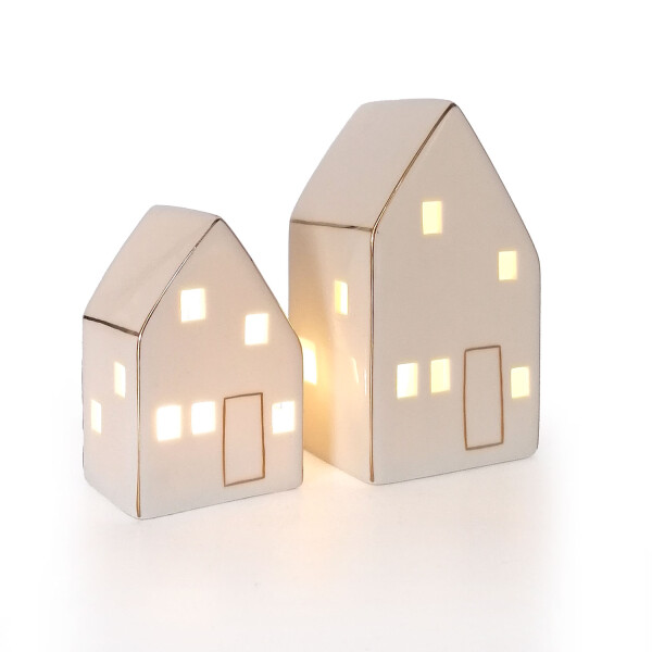 Mea Living LED-Haus mit Goldrand weiß-glänzend, 13,5 cm -batteriebetrieben Kauf eins, bekomm eins gratis