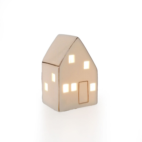 Mea Living LED-Haus mit Goldrand weiß-glänzend, 9,5 cm -batteriebetrieben Tägliche Deals