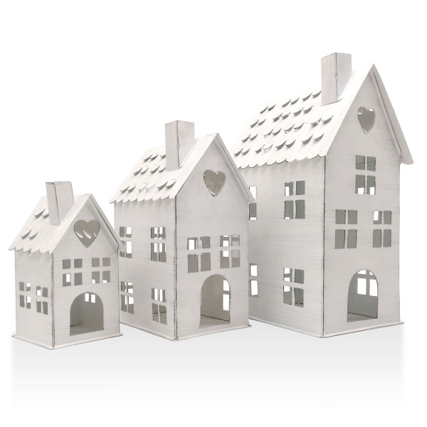 Mea Living Metallhäuser 3er Set, weiß - 10 cm/12cm/17 cm Super Sparpreis