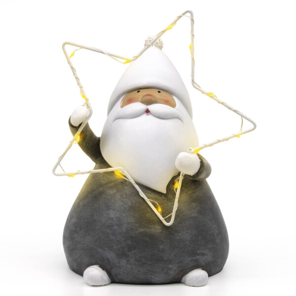 Mea Living Weihnachtsmann mit LED Stern in der Hand groß weiß/grau 14 cm x 13 cm x 19 cm Blitzverkäufe