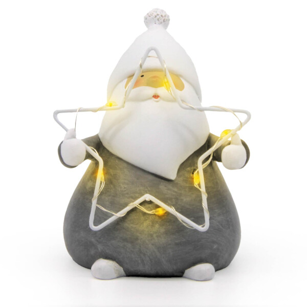 Mea Living Weihnachtsmann mit LED Stern in der Hand klein weiß/grau 7,5 cm x 6,5 cm x 10 cm Kostenloser Versand
