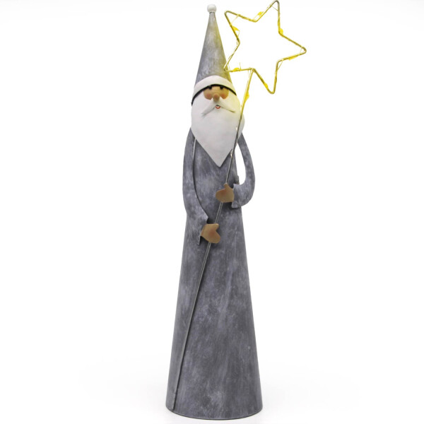 Mea Living Weihnachtsmann mit LED Sternenstab weiß/grau 11 cm x 11 cm x 36 cm Fabrik Onlineshop