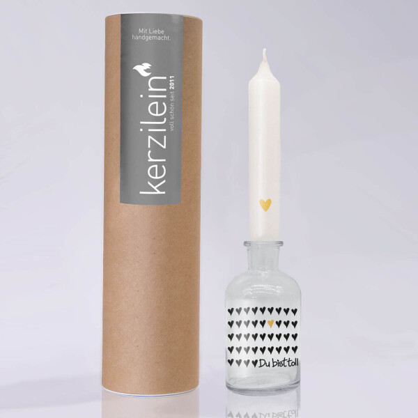 Mea Living Glas mit Stabkerze, gold "DU BIST TOLL HERZEN" Meist gekauft