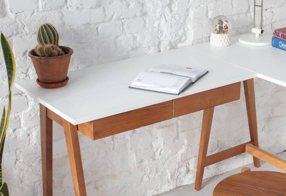 Ragaba LUKA Corner Desk W 135cm x D 85cm Gentle Blue Oak Right Side Riesige Rabatte