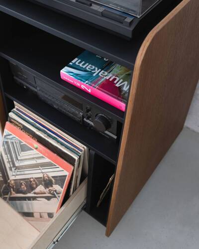 Ragaba RYMO Record Player Cabinet with Drawer W53 x D61cm Oak Black Tägliche Deals
