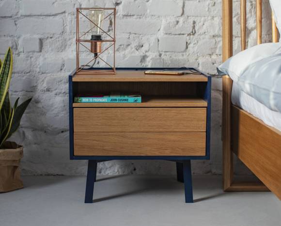 Ragaba DIAMOND 2 Drawer Bedside Table - 50x40x47cm - Oak / Navy Blue