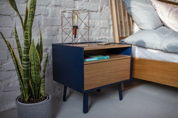 Ragaba DIAMOND 2 Drawer Bedside Table - 50x40x47cm - Oak / Navy Blue Nur für heute