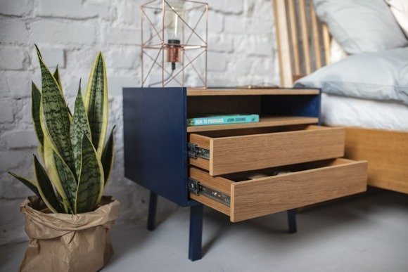 Ragaba DIAMOND 2 Drawer Bedside Table - 50x40x47cm - Oak / Navy Blue Nur für heute
