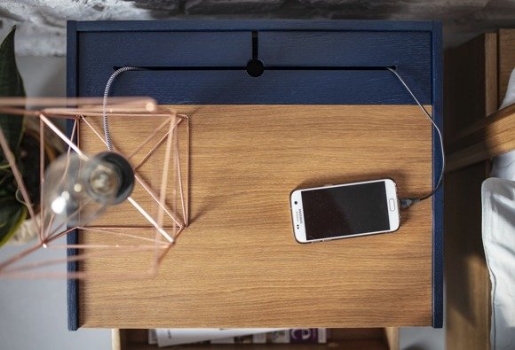 Ragaba DIAMOND 2 Drawer Bedside Table - 50x40x47cm - Oak / Navy Blue Nur für heute