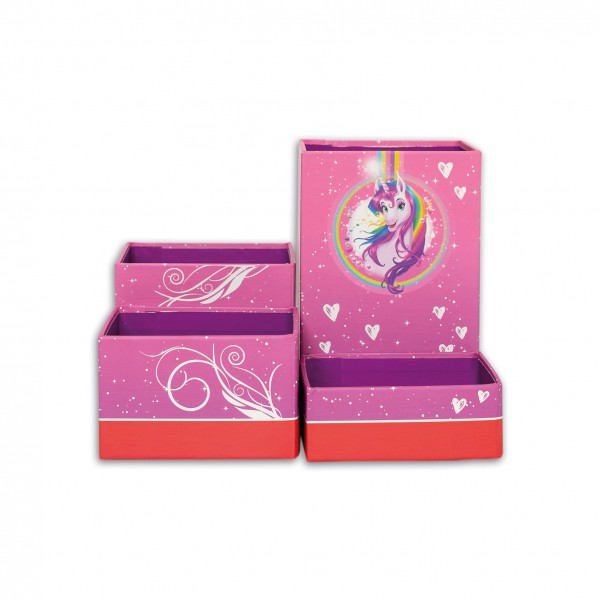 Roth Ideen Stifteköcher Set mit 4 faltbaren Boxen, Einhornportrait Fabrik Onlineshop