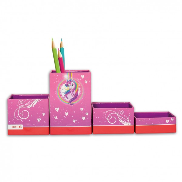 Roth Ideen Stifteköcher Set mit 4 faltbaren Boxen, Einhornportrait Fabrik Onlineshop