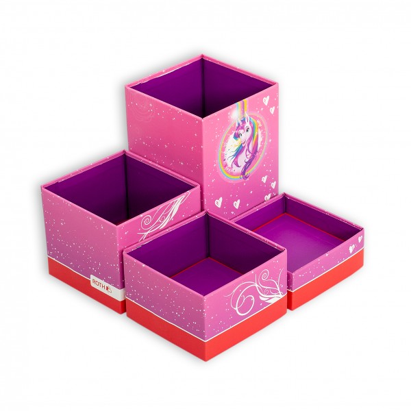 Roth Ideen Stifteköcher Set mit 4 faltbaren Boxen, Einhornportrait Fabrik Onlineshop