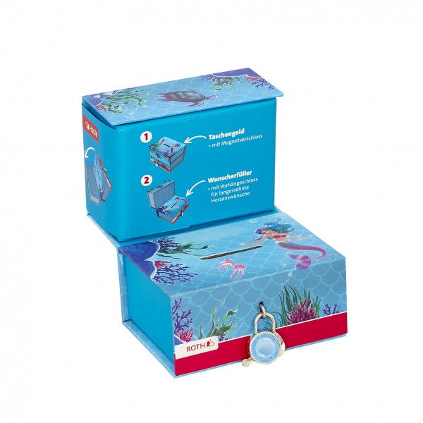 Roth Ideen Spardose mit 2 getrennten Boxen, mit Magnet und Vorhängeschloss, Meerjungfrau Blitzangebot