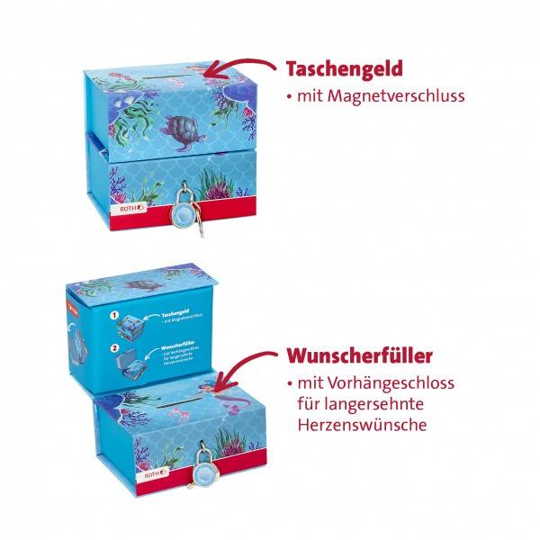 Roth Ideen Spardose mit 2 getrennten Boxen, mit Magnet und Vorhängeschloss, Meerjungfrau Blitzangebot