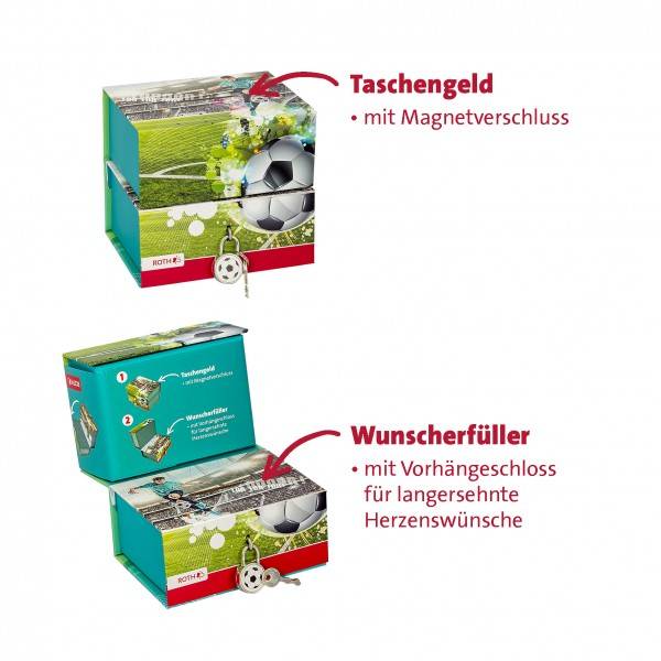 Roth Ideen Spardose mit 2 getrennten Boxen, mit Magnet und Vorhängeschloss, Fußballstar Große Rabatte