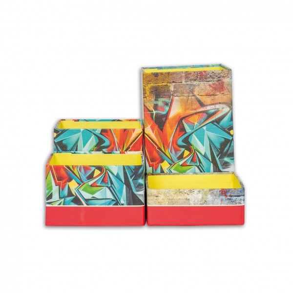 Roth Ideen Stifteköcher Set mit 4 faltbaren Boxen, Graffiti Discount Store für neue Produkte