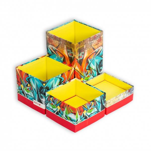 Roth Ideen Stifteköcher Set mit 4 faltbaren Boxen, Graffiti Discount Store für neue Produkte