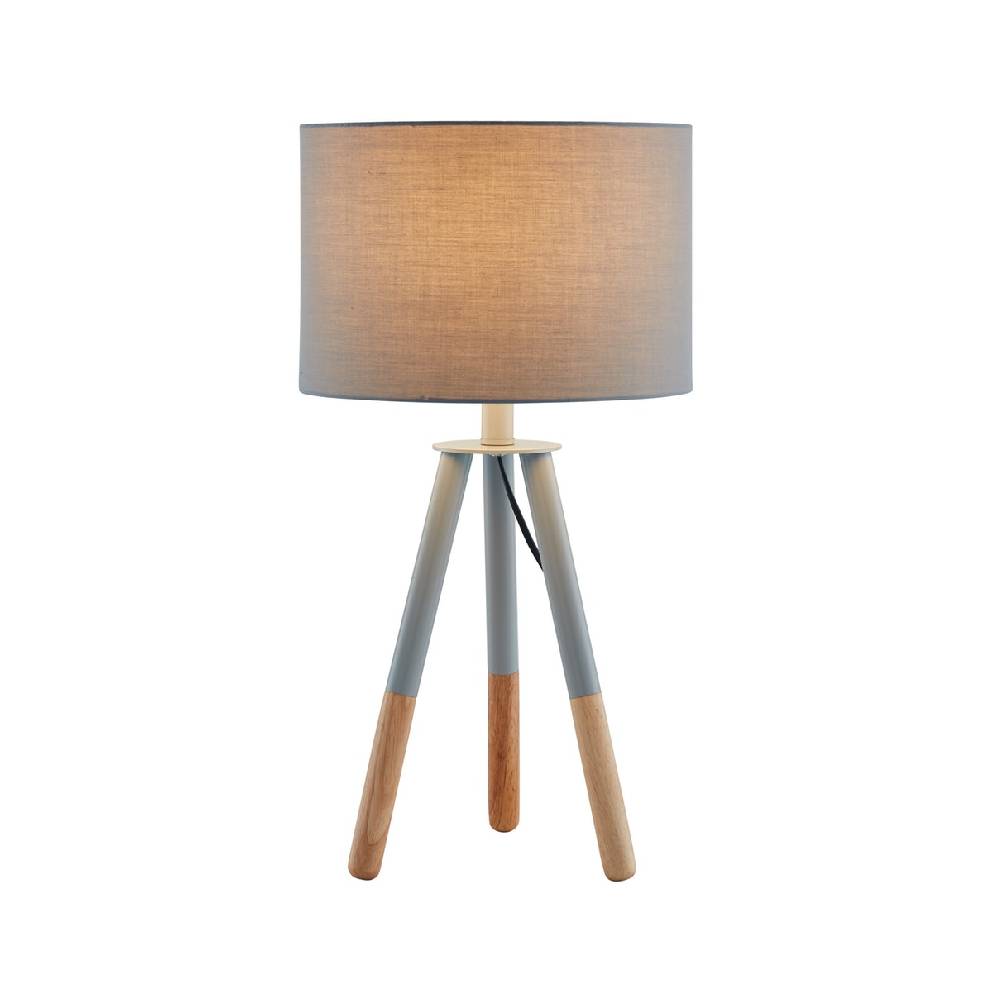 Salesfever Stilvolle Grau / Eiche Tischlampe Tripod Fabrikladen
