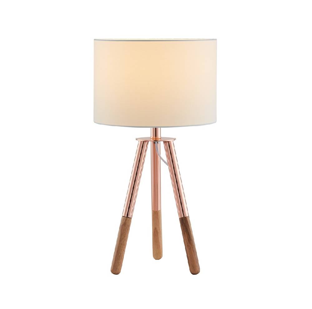 Salesfever Stilvolle Kupfer / Eiche Tischlampe Tripod 50% Rabatt für begrenzte Zeit